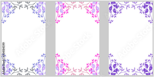 invite cards floral frame multi color, foliage border silhouette