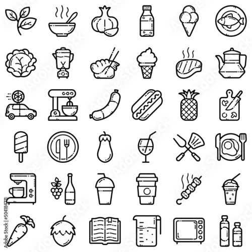 Food Flat Icon Set Isolated On White Background