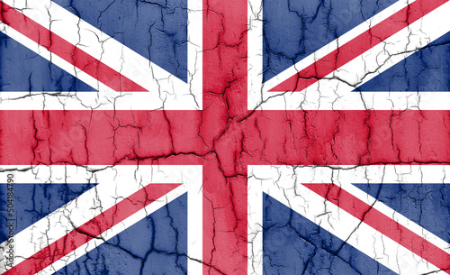 Textured photo of the flag of United Kingdom with cracks.