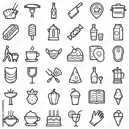 Food Flat Icon Set Isolated On White Background