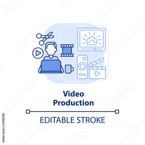 Video production light blue concept icon. In demand skill for freelancing abstract idea thin line illustration. Isolated outline drawing. Editable stroke. Arial, Myriad Pro-Bold fonts used