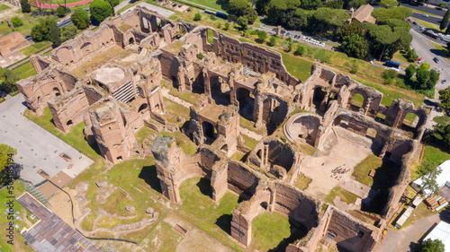 Aerial view of Baths of Caracalla located in Rome, Italy. They were important thermae and public baths of ancient Rome and today they are a visitable monument. photo