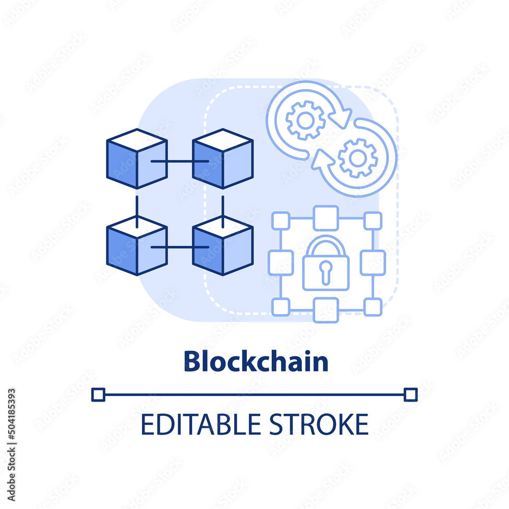 Blockchain light blue concept icon. Highest paying freelance skill abstract idea thin line illustration. Encrypted data. Isolated outline drawing. Editable stroke. Arial, Myriad Pro-Bold fonts used