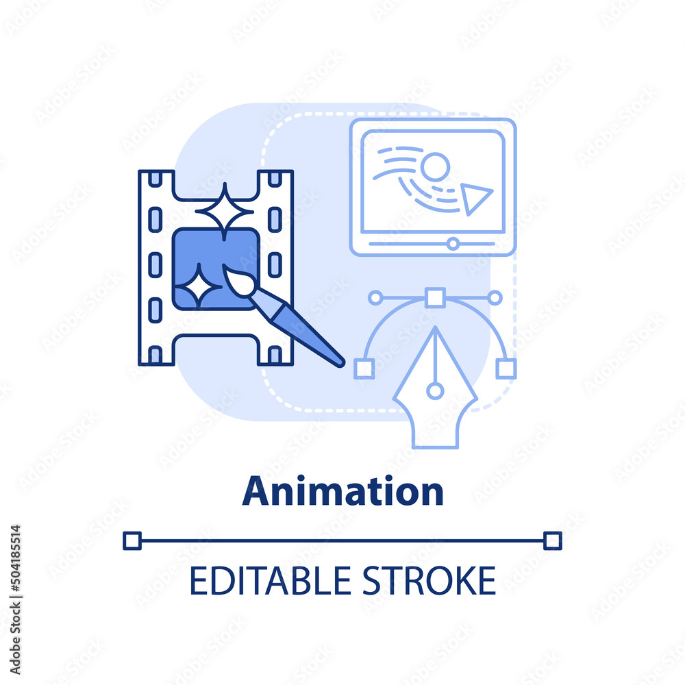 Animation light blue concept icon. In demand skill for freelancing abstract idea thin line illustration. Storyboards. Isolated outline drawing. Editable stroke. Arial, Myriad Pro-Bold fonts used Animation light blue concept icon. In demand skill for freelancing abstract idea thin line illustration. Storyboards. Isolated outline drawing. Editable stroke. Arial, Myriad Pro-Bold fonts used
