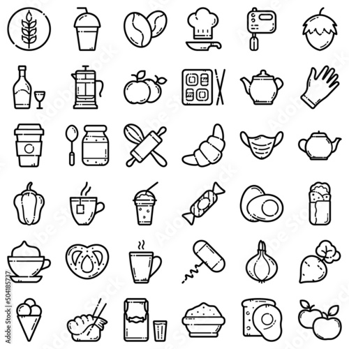 Food Flat Icon Set Isolated On White Background