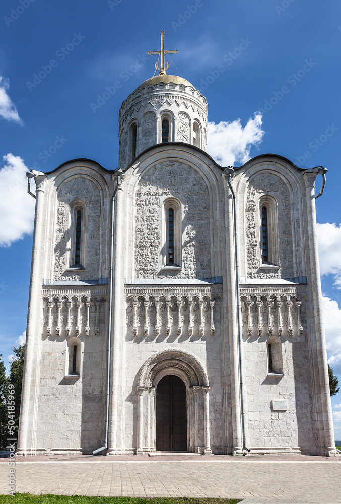 White-stone Dmitrievsky Cathedral of the 12th century in the city of Vladimir. Russia