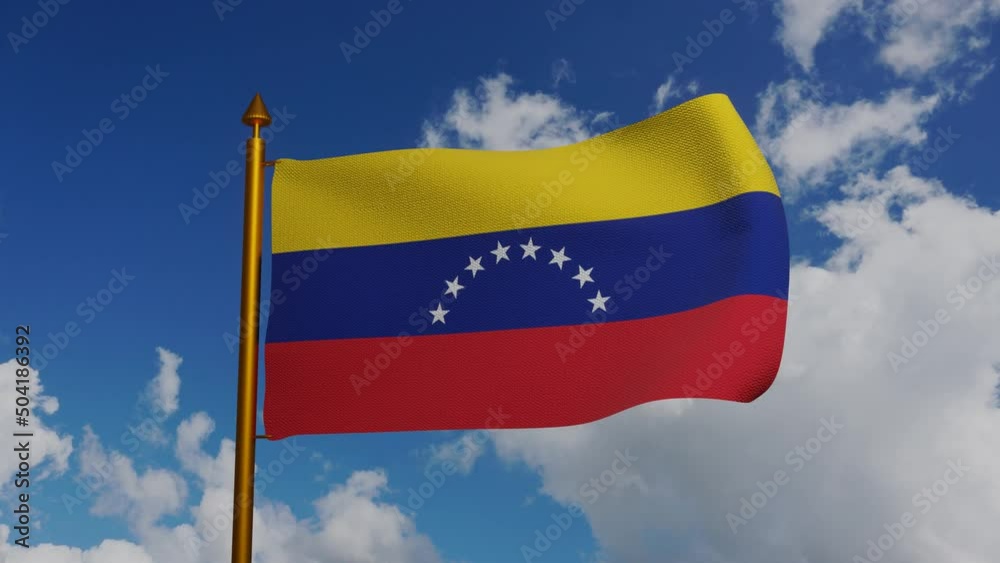 National flag of Venezuela waving 3D Render with flagpole and blue sky timelapse, Bolivarian Republic of Venezuela flag textile designed by Francisco de Miranda, venezuela independence day. 4k footage National flag of Venezuela waving 3D Render with flagpole and blue sky timelapse, Bolivarian Republic of Venezuela flag textile designed by Francisco de Miranda, venezuela independence day. 4k footage