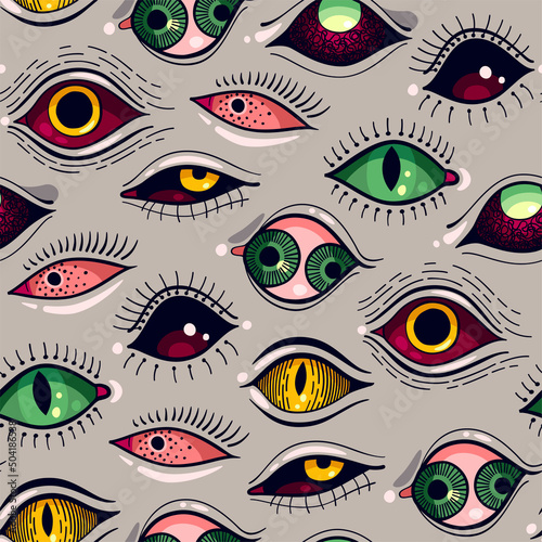 Vector seamless pattern with creepy demon eyes