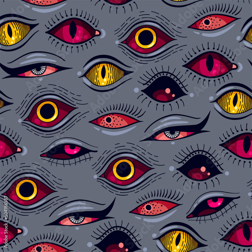 Vector seamless pattern with creepy demon eyes