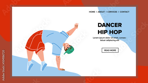 Hip Hop Dancer Performing Dance On Street Vector. Hip Hop Dancer Boy Teenager Dancing Outdoor Or In Classroom. Character Guy Student Leisure Active Time Web Flat Cartoon Illustration