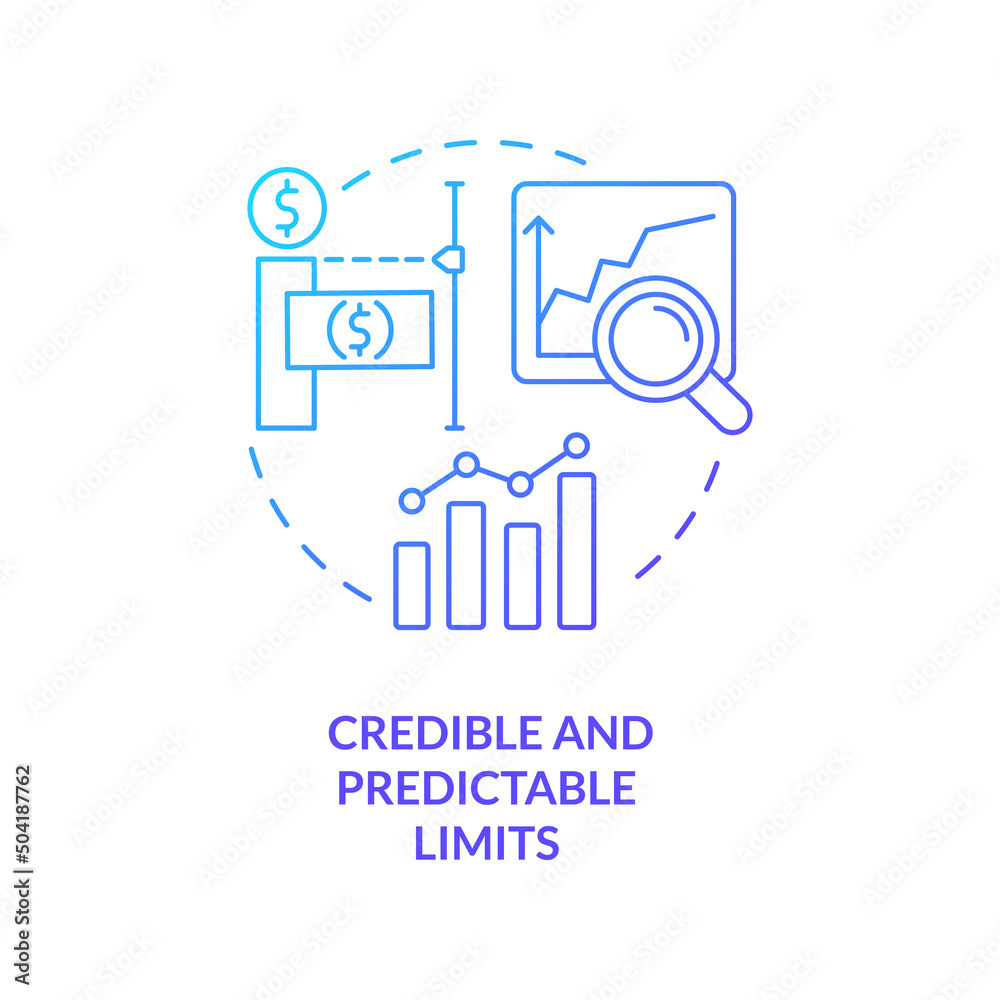 Credible and predictable limits blue gradient concept icon. Principle of government budget planning abstract idea thin line illustration. Isolated outline drawing. Myriad Pro-Bold font used