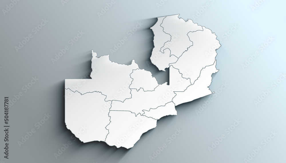 Modern Colorful Map of Zambia with Provinces With Shadow Modern Colorful Map of Zambia with Provinces With Shadow