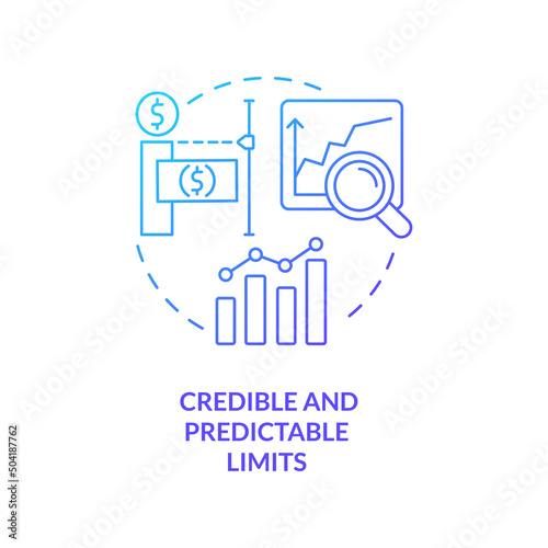 Credible and predictable limits blue gradient concept icon. Principle of government budget planning abstract idea thin line illustration. Isolated outline drawing. Myriad Pro-Bold font used