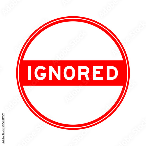 Red color round seal sticker in word ignored on white background