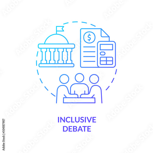 Inclusive debate blue gradient concept icon. Active discussion. Principle of budget planning abstract idea thin line illustration. Isolated outline drawing. Myriad Pro-Bold font used