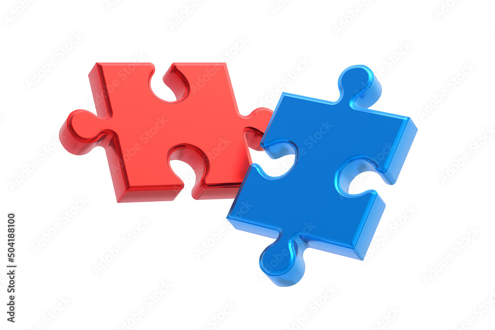 Metallized puzzle jiggle pieces isolated on white background. 3d render Metallized puzzle jiggle pieces isolated on white background. 3d render
