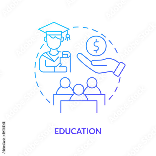 Education blue gradient concept icon. Financial provision. Scholarships and grants. Expenditures abstract idea thin line illustration. Isolated outline drawing. Myriad Pro-Bold font used