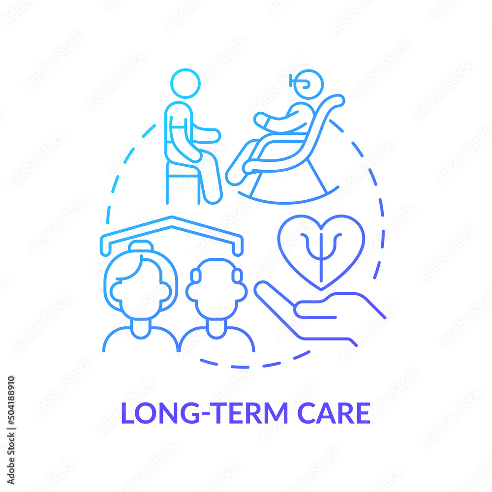 Long term care blue gradient concept icon. Mental health hospital care
