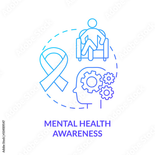 Mental health awareness blue gradient concept icon. Psychological problem. Behavioral trend abstract idea thin line illustration. Isolated outline drawing. Myriad Pro-Bold font used