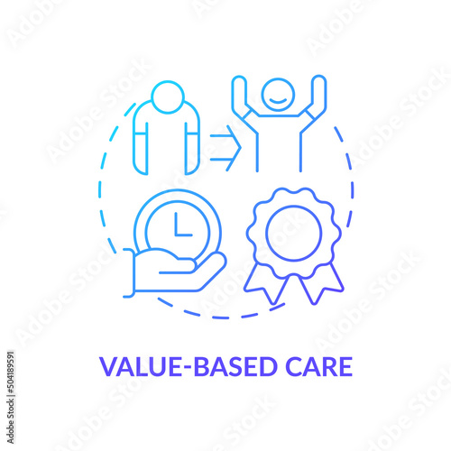 Value based care blue gradient concept icon. Patient healing innovations. Behavioral trend abstract idea thin line illustration. Isolated outline drawing. Myriad Pro-Bold font used