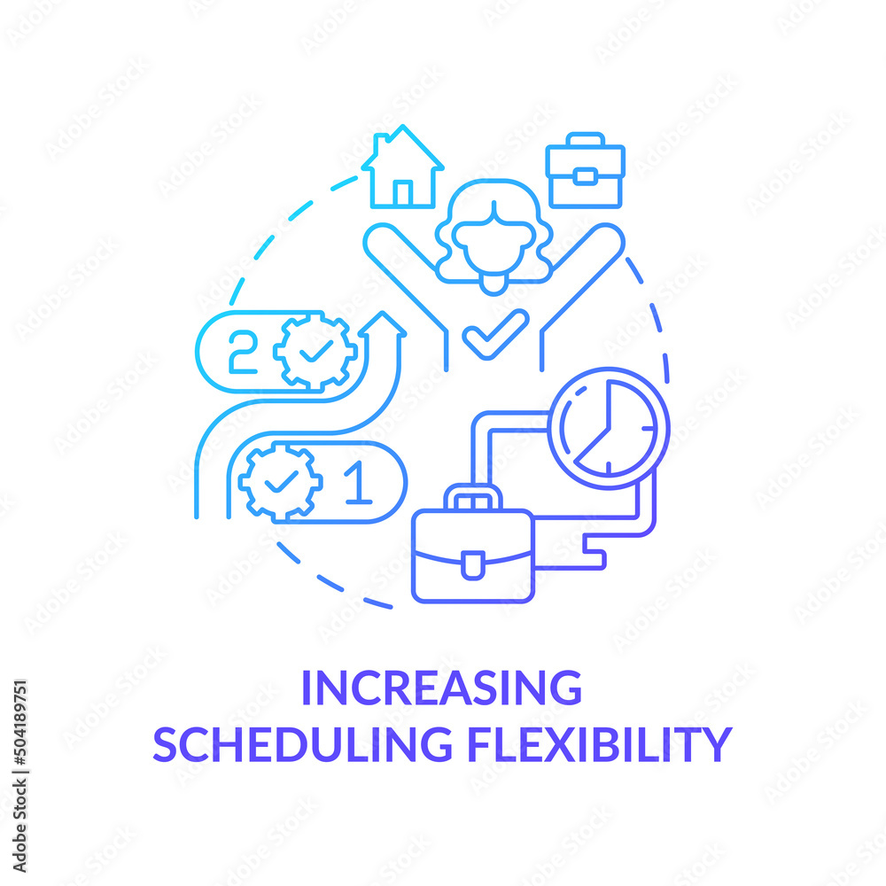 Increasing scheduling flexibility for employees blue gradient concept icon. Mental health trend at work abstract idea thin line illustration. Isolated outline drawing. Myriad Pro-Bold font used