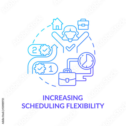 Increasing scheduling flexibility for employees blue gradient concept icon. Mental health trend at work abstract idea thin line illustration. Isolated outline drawing. Myriad Pro-Bold font used