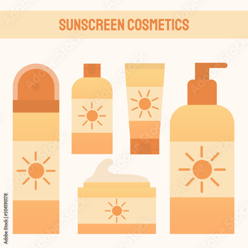 Set of sunscreen cosmetics. Sunscreen. SPF protection.