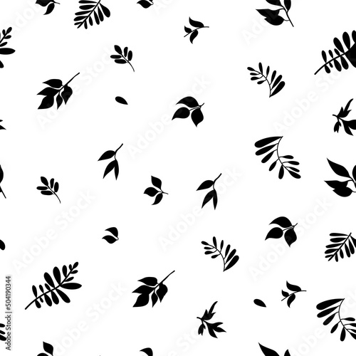 Graphic seamless pattern with the image of black and white branches and flowers. Vector illustration. © Yuliia