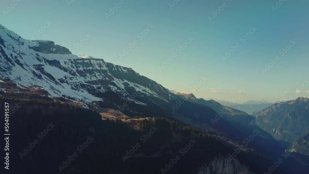 Scenic aerial of Swiss Alps mountains in Lauterbrunnen, Switzerland Scenic aerial of Swiss Alps mountains in Lauterbrunnen, Switzerland