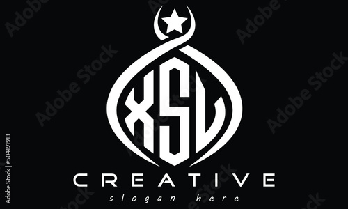 XSV three letters monogram curved oval initial academy university college school geometric unique shield logo design, vector template