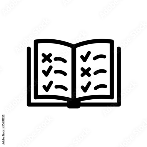open thin line book like rules icon. concept of easy instruction or education training. linear flat modern simple doc logotype graphic stroke art design web check and cross element isolated on white