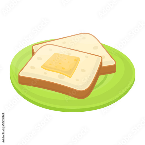 bread toast and sweet butter  Concept, sliced bread with cheese vector color icon design, Cooking breakfast symbol, Morning Meal Dishes Sign, Restaurant or cafe menu stock illustration