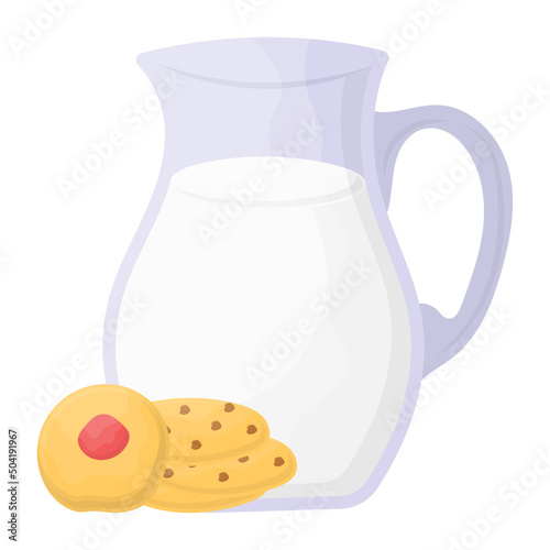 Jug of Fresh Milk with Biscuits Concept, Delicious homemade cookies paired with pitcher vector color icon design, Cooking breakfast symbol, Morning Meal Dishes Sign,Restaurant or cafe menu stock illus