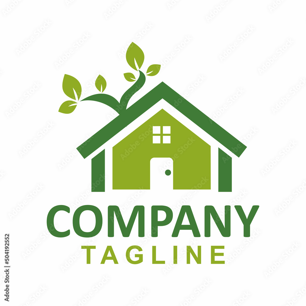 Creative house and tree logo, unique vector graphic illustration template
