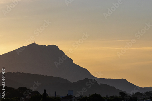 the Sainte Victoire mountain in the light of a spring morning