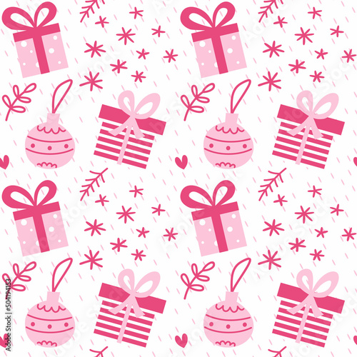 Seamless vector pattern with Christmas tree decorations.