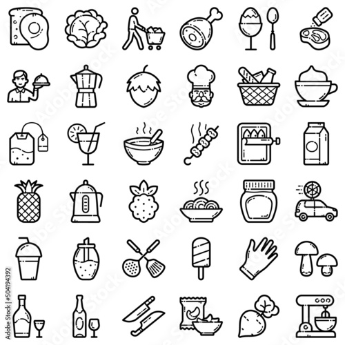 Food Flat Icon Set Isolated On White Background