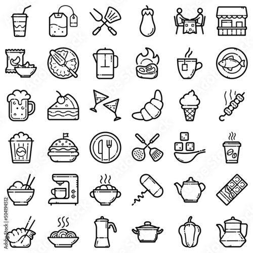 Food Flat Icon Set Isolated On White Background