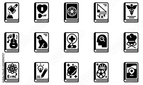 Set of Vector Icons Related to Books. Contains such Icons as Law Book, Love Book, Magic Book , Math Book, Music Book, Travel Book and more.