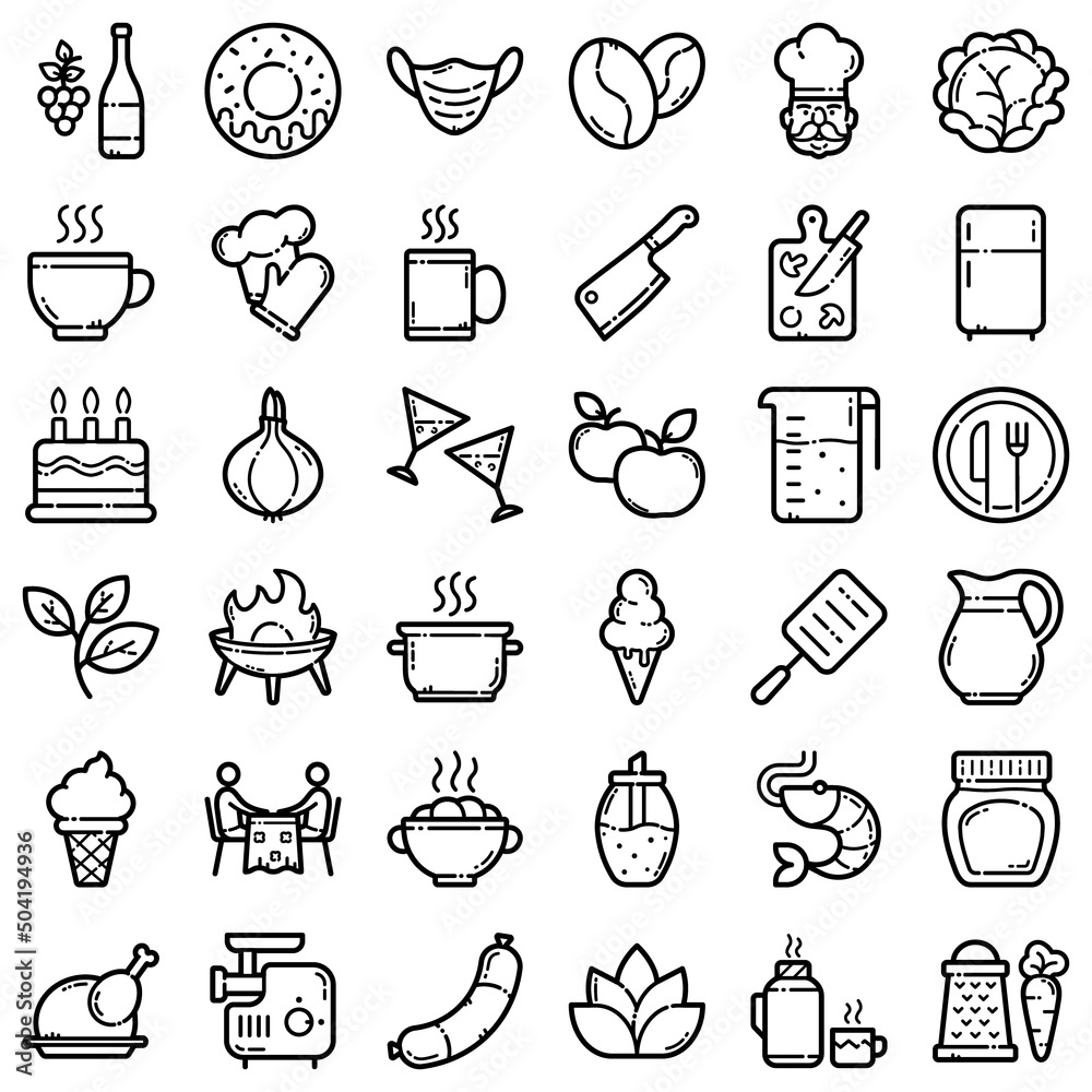Fototapeta premium Food Flat Icon Set Isolated On White Background