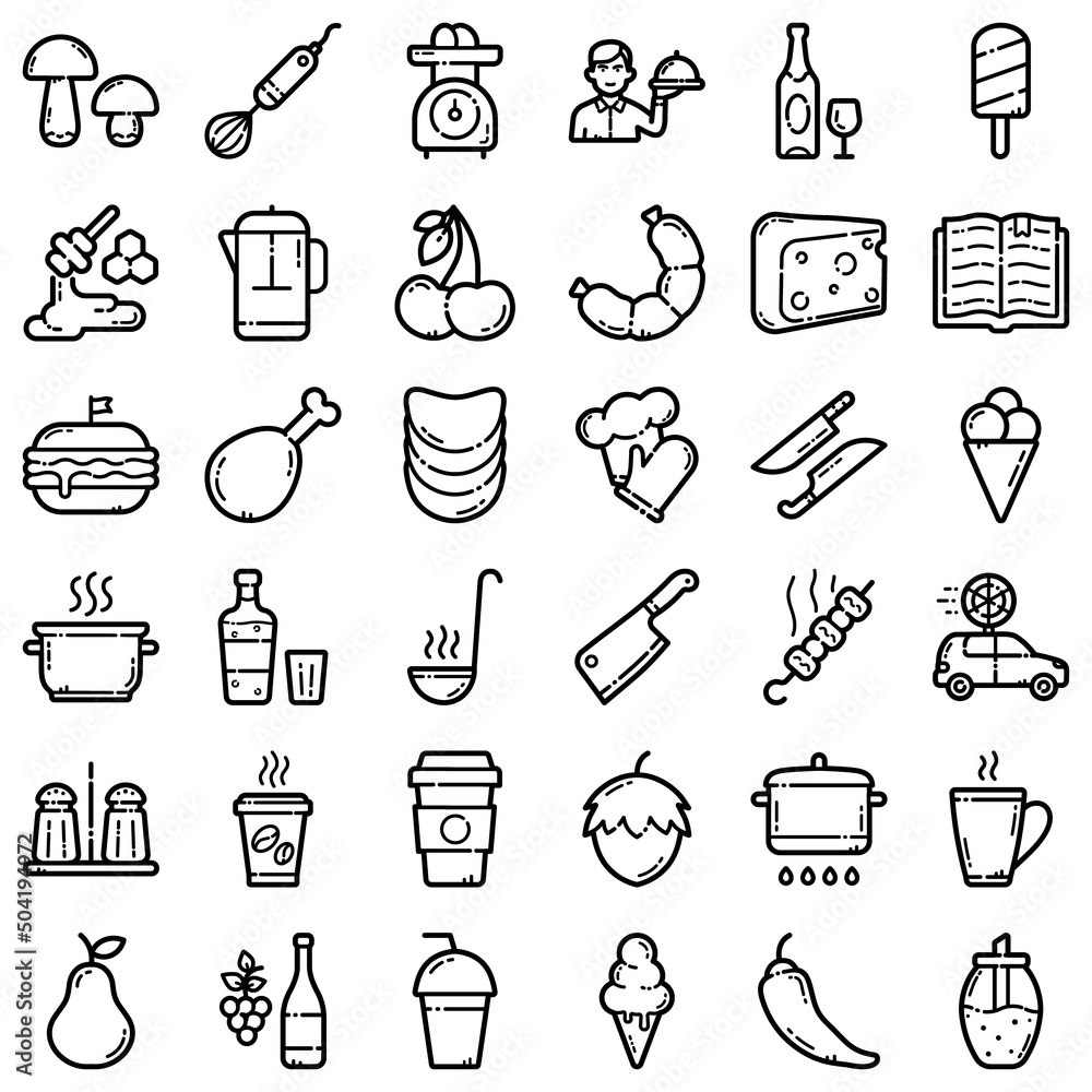 Food Flat Icon Set Isolated On White Background Food Flat Icon Set Isolated On White Background