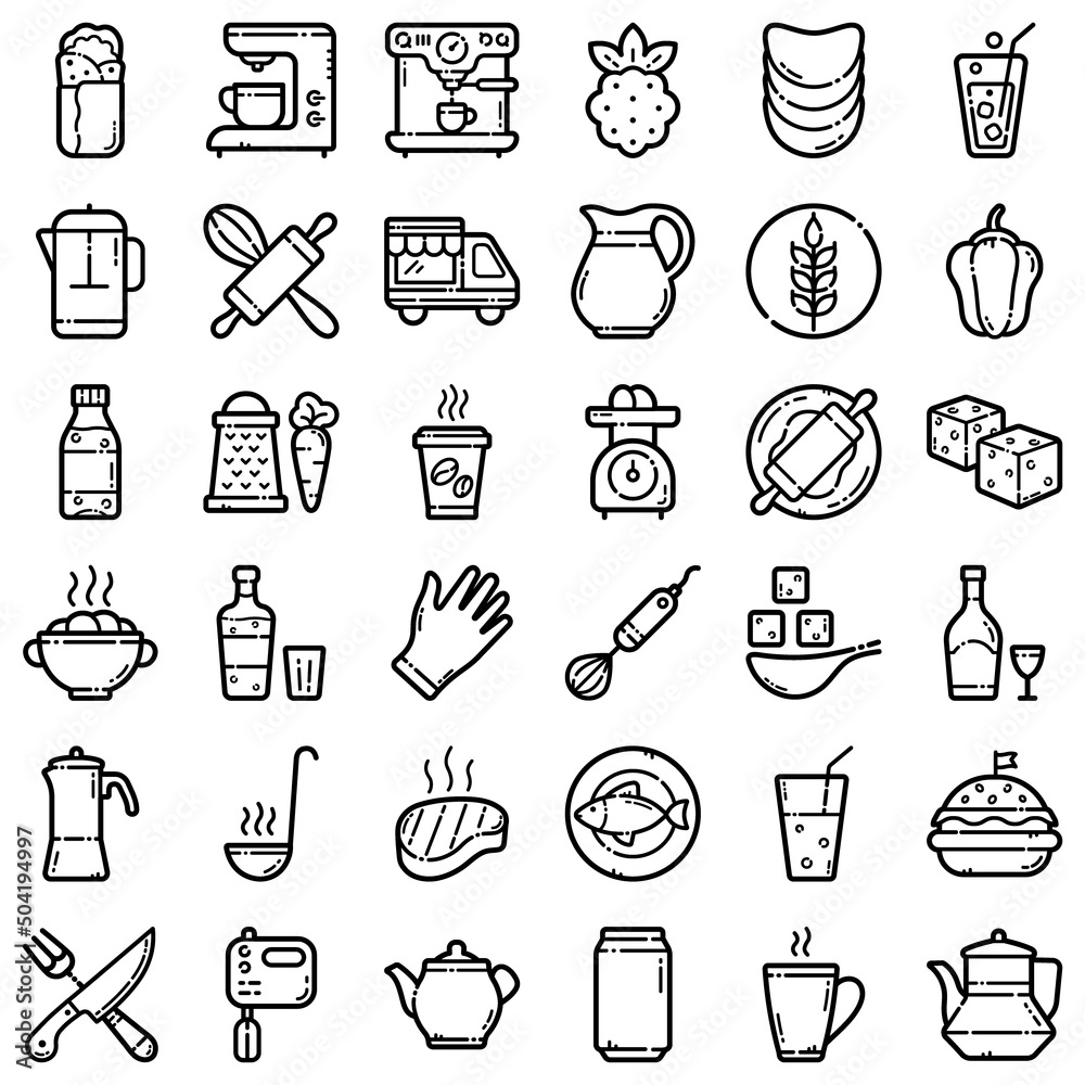 Naklejka premium Food Flat Icon Set Isolated On White Background