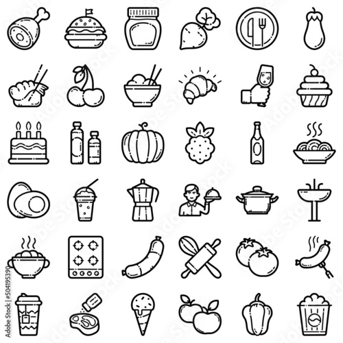 Food Flat Icon Set Isolated On White Background