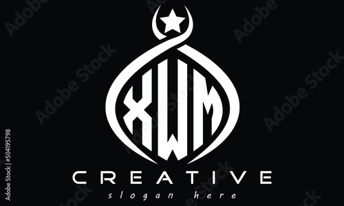 XWM three letters monogram curved oval initial academy university college school geometric unique shield logo design, vector template
