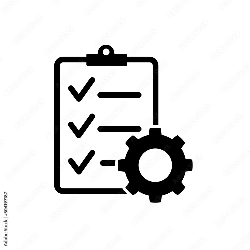 Clipboard with gear isolated icon. Technical support check list icon. Management flat icon concept. Software development. Clipboard with gear isolated icon. Technical support check list icon. Management flat icon concept. Software development.