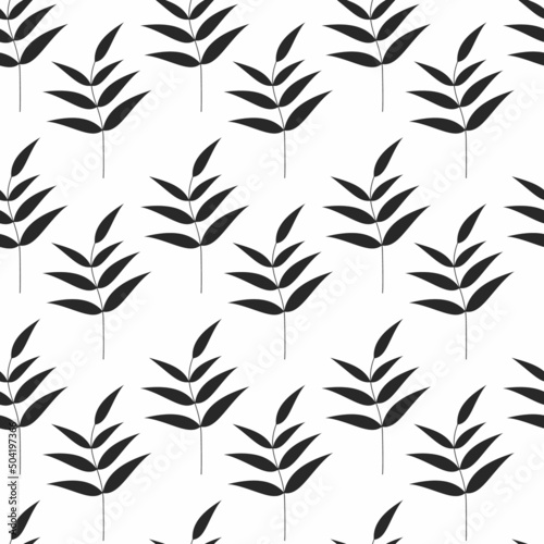 Vector seamless pattern. Graphic leaf vector illustration. Black leaves branches on white background. Retro pastel floral wallpaper. Botanical  backdrop. Template for print  design  banner  card.