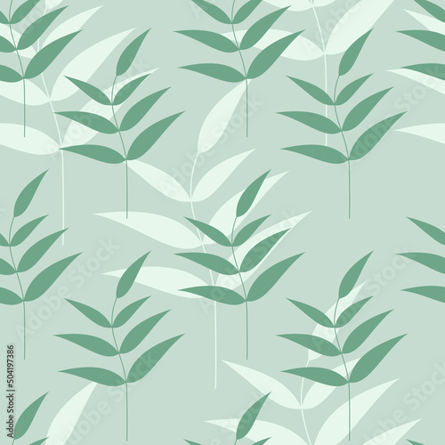 Branch silhouette vector seamless pattern illustration. Green leaves background. Summer floral wallpaper. Botanical  backdrop. Template for print  design  banner  card.