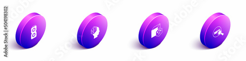 Set Isometric Video graphic card, NFT Digital crypto art, and Search icon. Vector