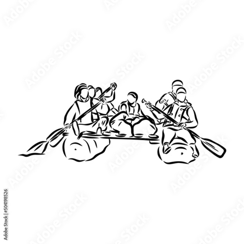 Hand sketch of people on a raft rafting vector