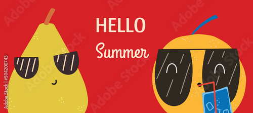 Stylish banner with juicy fruits. Vector illustration in flat style